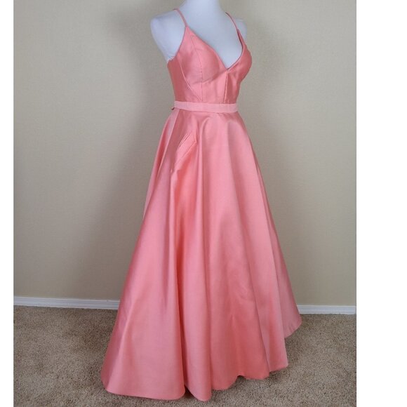 Sherri Hill 52821 V-Neck Ball Gown With Lace Up Back CORAL 4 - Picture 5 of 9